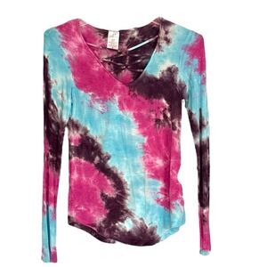 No Boundaries | Juniors Tie Dye Long Sleeve T Shirt Top Pink Blue Purple Size S